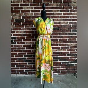 Tropical Floral Maxi Dress in Yellow & Green